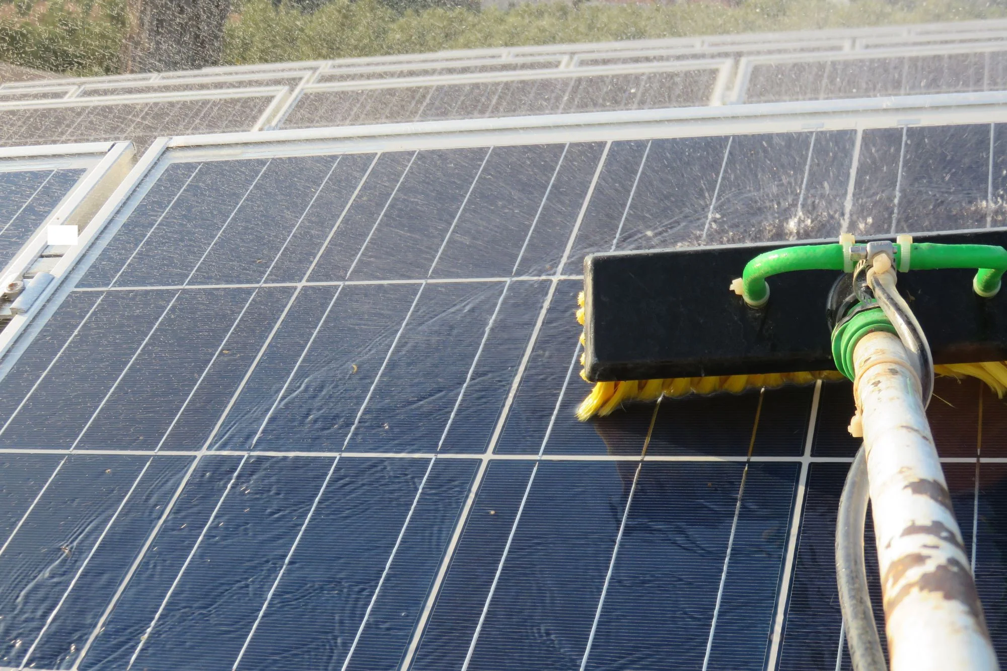 Close up of a solar panel cleaning
